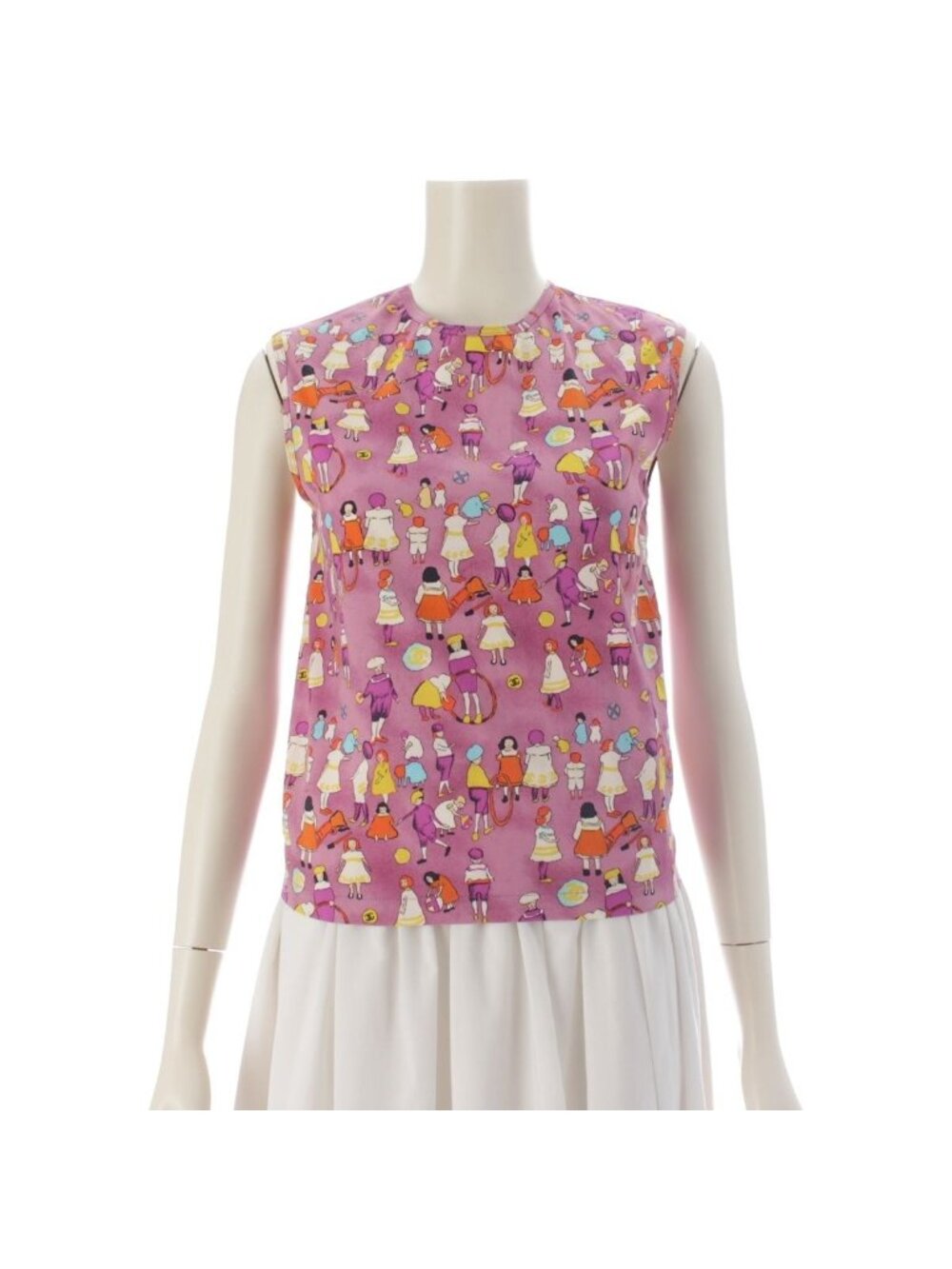 Chanel 01P Cotton CC Logo Ballerina Dancer All Over Print Back Zip Blouse